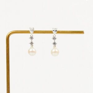 NWT Altar’d State Gold Dipped Rhinestone Genuine Pearl Drop Earrings